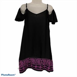 miami Cold Shoulder Dress Black/Fuchsia Embroidery